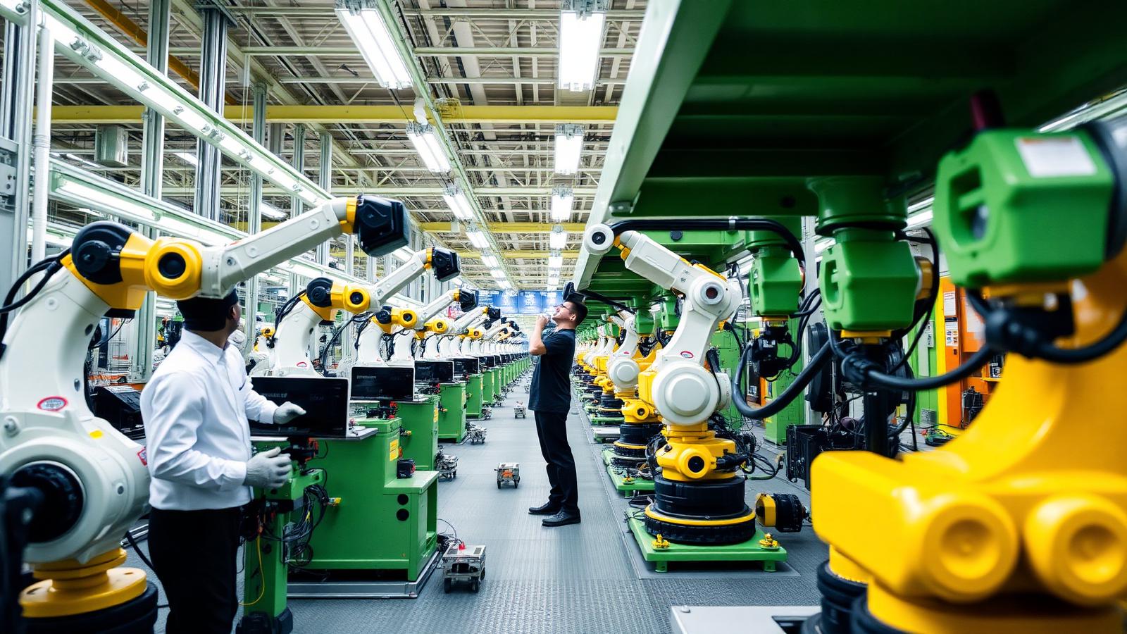Línea industrial con cobots colaborativos